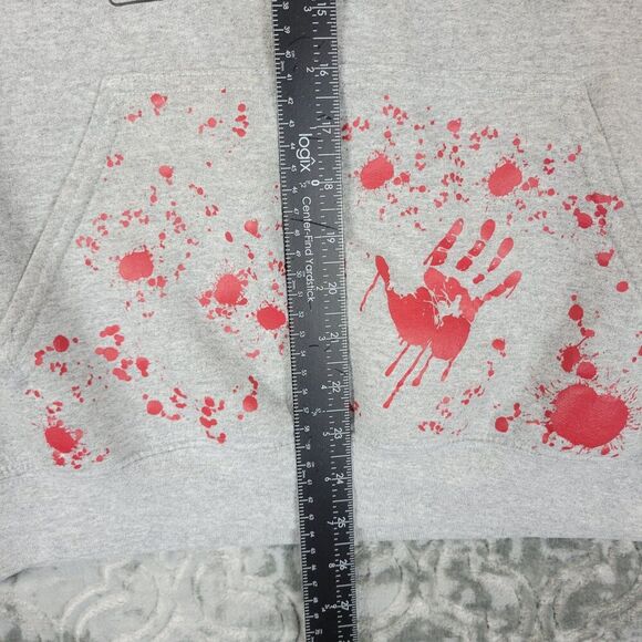 Horror Movie Hoodie Men's Large Gray Tarot Card Bloody Hand Print Film Sweater - Picture 10 of 13